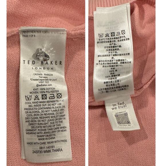 TED BAKER LONDON Thara Beaded Collar 3/4 Sleeve Sweater Size 1 - Picture 7 of 9